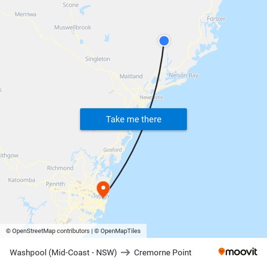 Washpool (Mid-Coast - NSW) to Cremorne Point map