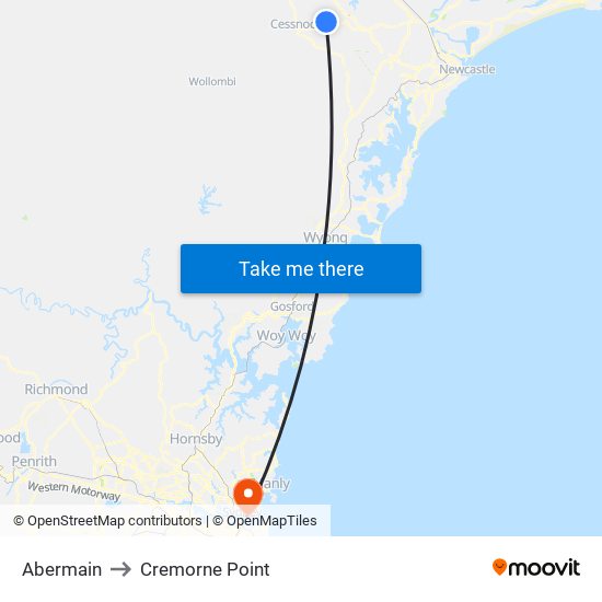 Abermain to Cremorne Point map