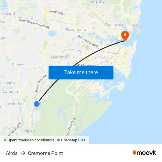 Airds to Cremorne Point map