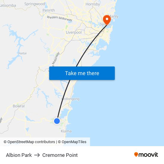 Albion Park to Cremorne Point map