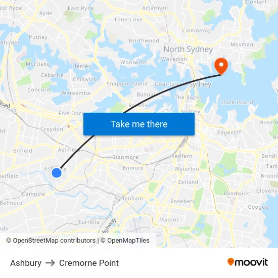 Ashbury to Cremorne Point map