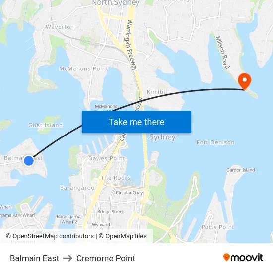 Balmain East to Cremorne Point map