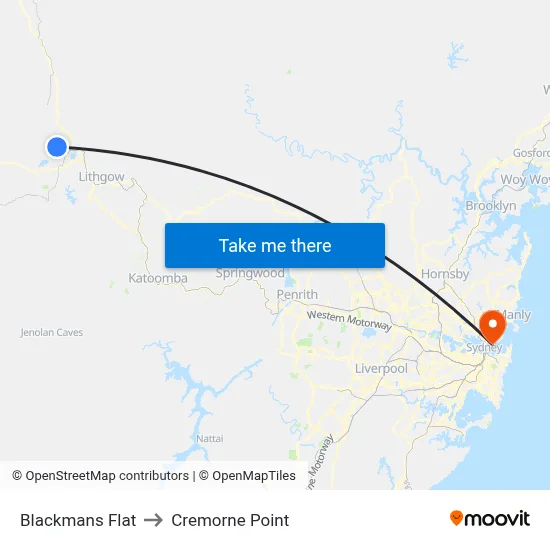 Blackmans Flat to Cremorne Point map