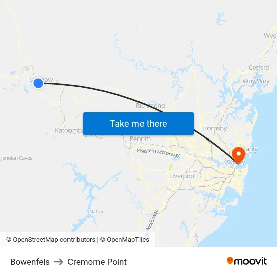 Bowenfels to Cremorne Point map