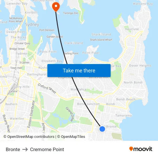 Bronte to Cremorne Point map