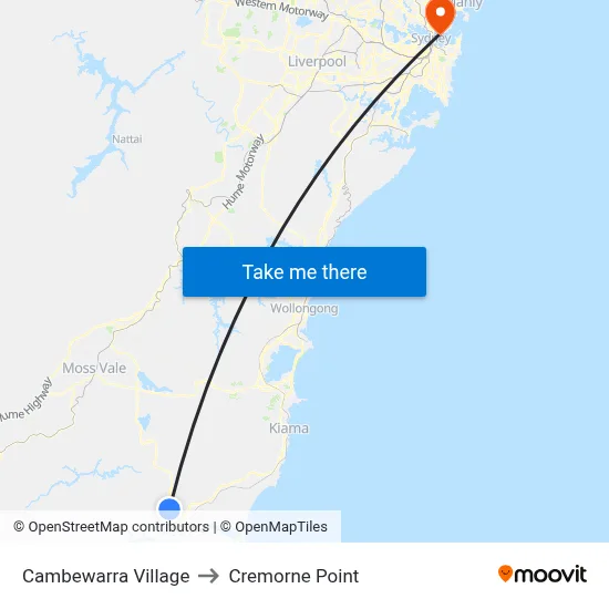 Cambewarra Village to Cremorne Point map
