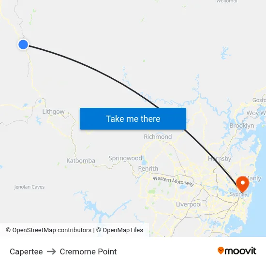 Capertee to Cremorne Point map
