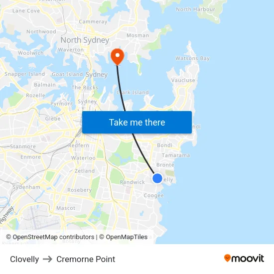 Clovelly to Cremorne Point map