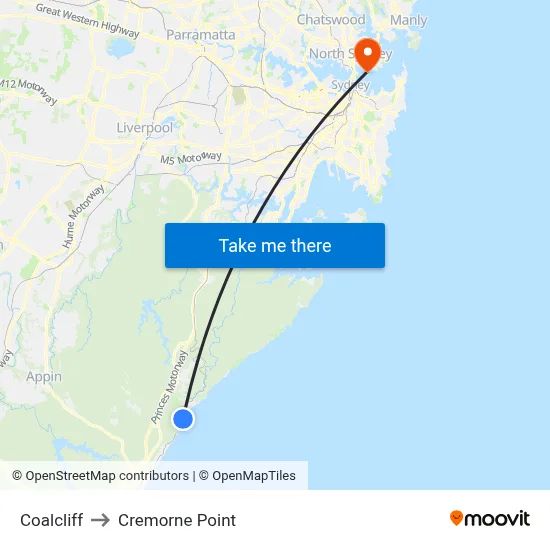 Coalcliff to Cremorne Point map