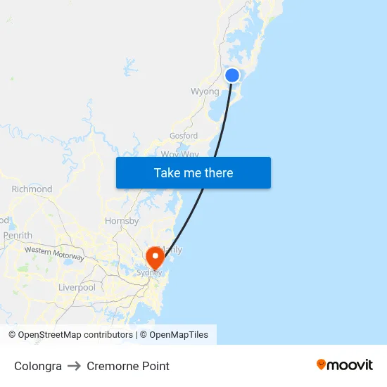 Colongra to Cremorne Point map