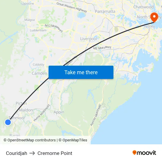 Couridjah to Cremorne Point map