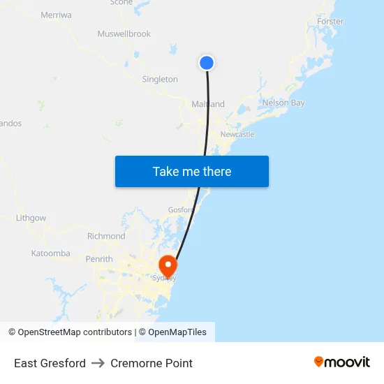 East Gresford to Cremorne Point map
