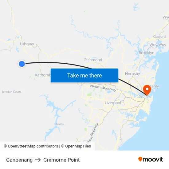 Ganbenang to Cremorne Point map