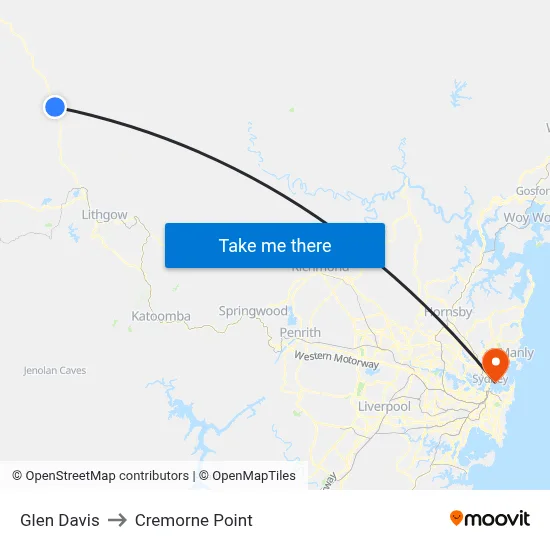 Glen Davis to Cremorne Point map