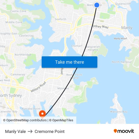 Manly Vale to Cremorne Point map
