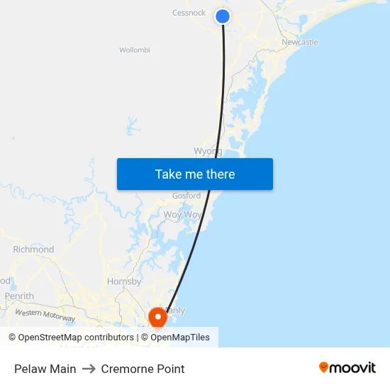 Pelaw Main to Cremorne Point map