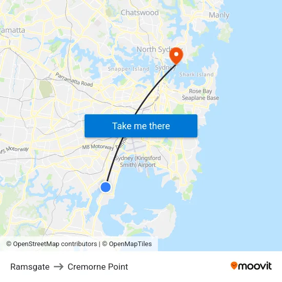 Ramsgate to Cremorne Point map
