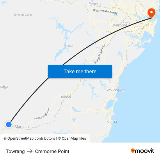 Towrang to Cremorne Point map
