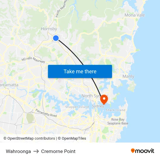 Wahroonga to Cremorne Point map