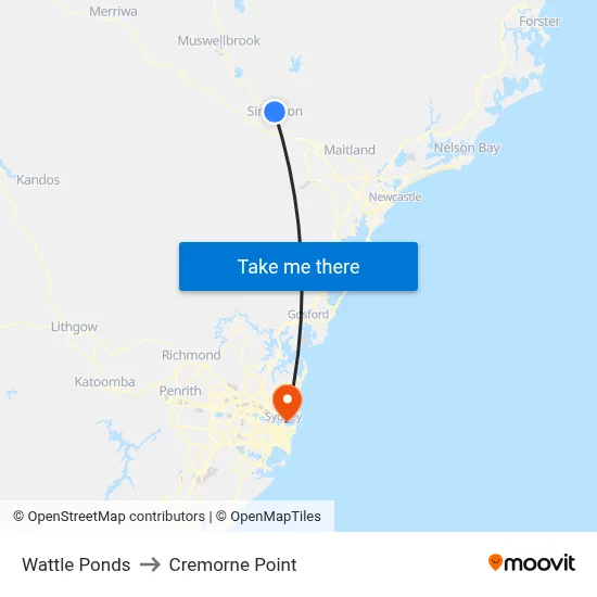Wattle Ponds to Cremorne Point map
