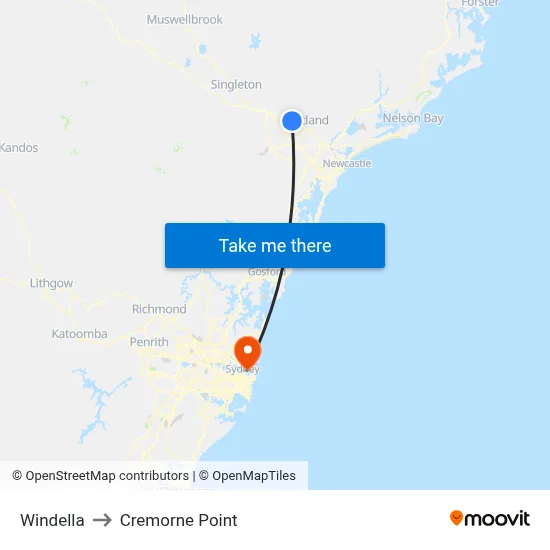 Windella to Cremorne Point map