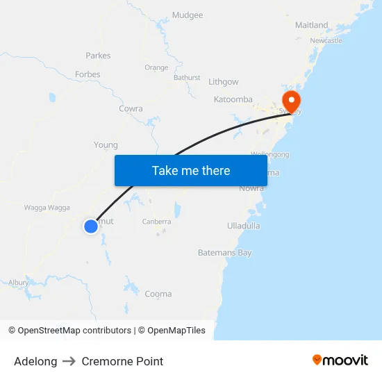 Adelong to Cremorne Point map