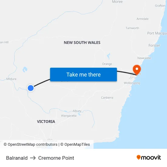 Balranald to Cremorne Point map