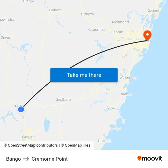 Bango to Cremorne Point map