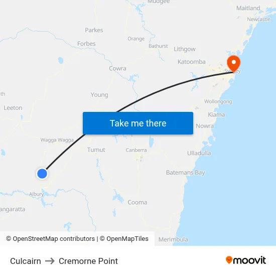 Culcairn to Cremorne Point map
