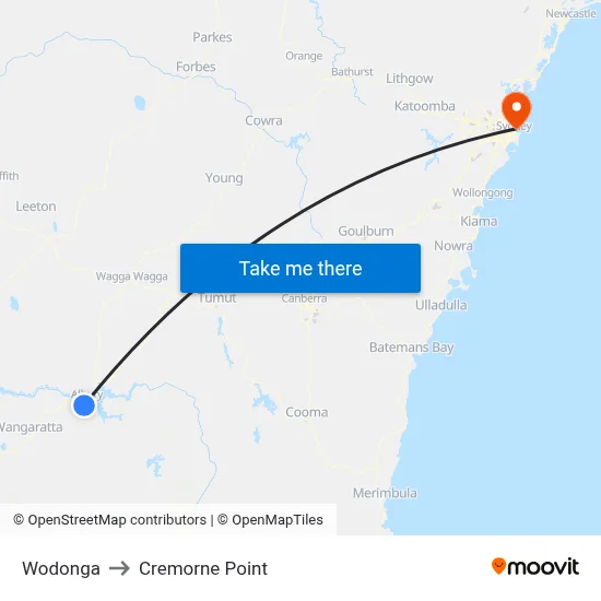 Wodonga to Cremorne Point map