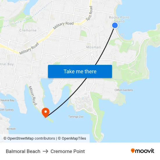 Balmoral Beach to Cremorne Point map