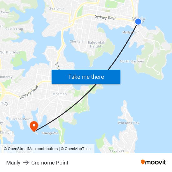 Manly to Cremorne Point map