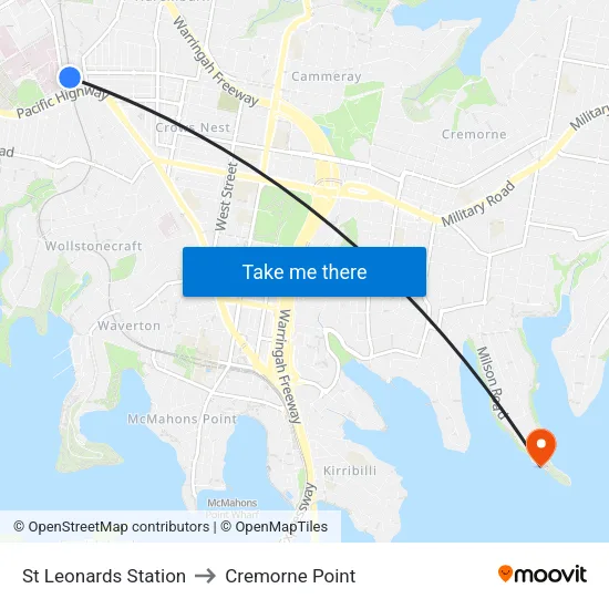 St Leonards Station to Cremorne Point map