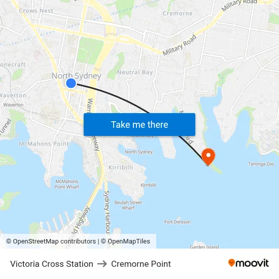 Victoria Cross Station to Cremorne Point map