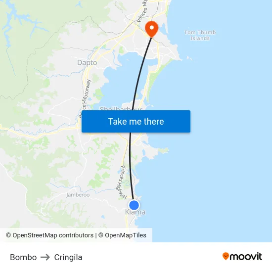 Bombo to Cringila map