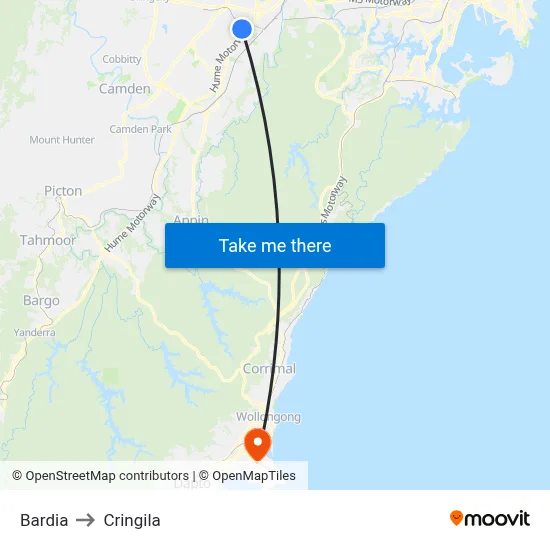 Bardia to Cringila map