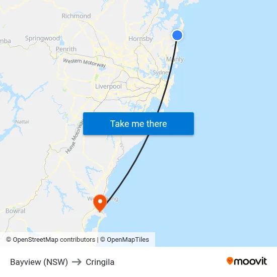 Bayview (NSW) to Cringila map