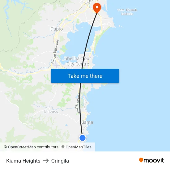 Kiama Heights to Cringila map