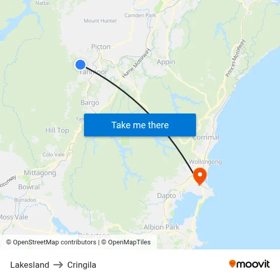 Lakesland to Cringila map