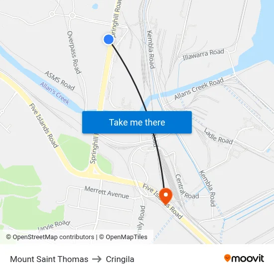 Mount Saint Thomas to Cringila map