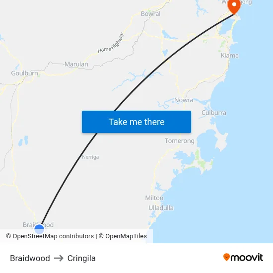 Braidwood to Cringila map