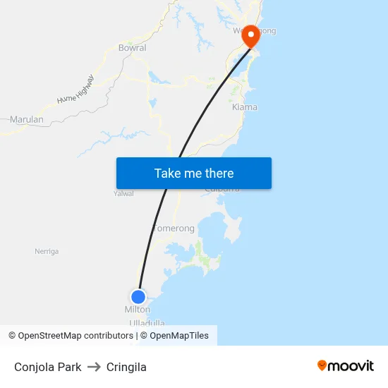 Conjola Park to Cringila map