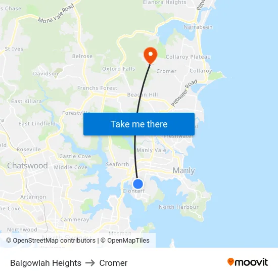 Balgowlah Heights to Cromer map