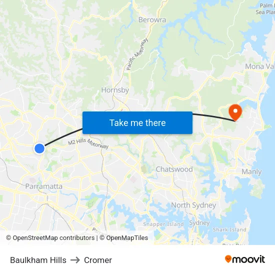 Baulkham Hills to Cromer map