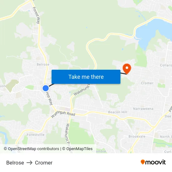 Belrose to Cromer map