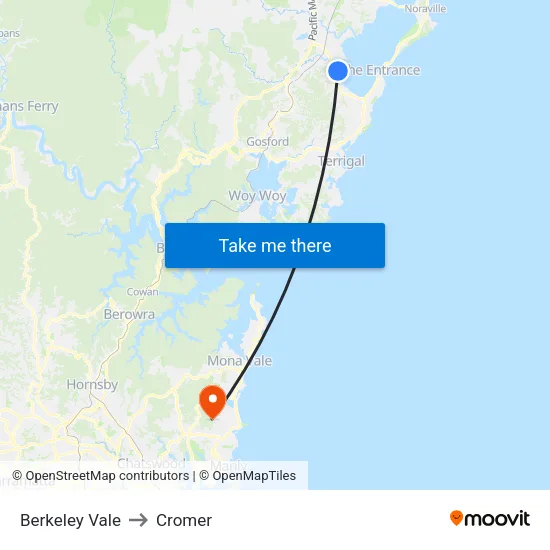 Berkeley Vale to Cromer map