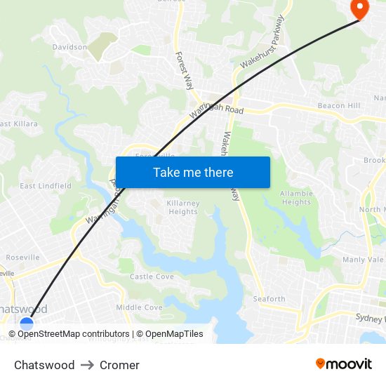 Chatswood to Cromer map