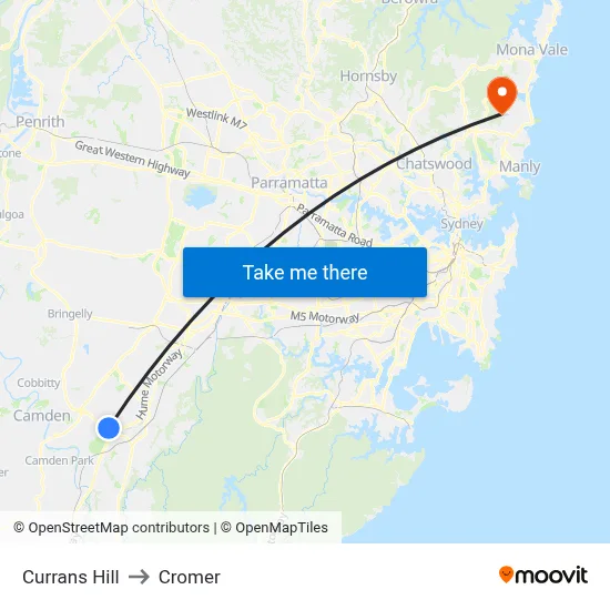 Currans Hill to Cromer map