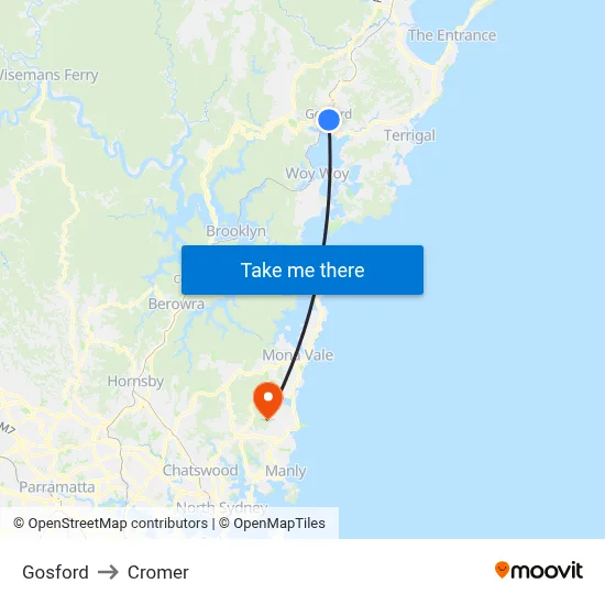 Gosford to Cromer map