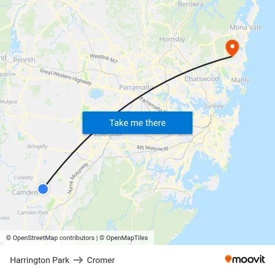 Harrington Park to Cromer map